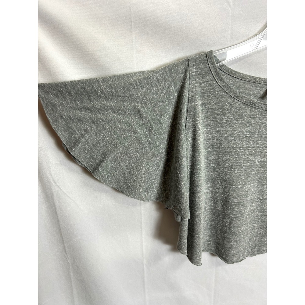 FP Movement Free People Gray Flutter Sleeve Crop Top Large Scoop Neck Boxy Tee - Picture 8 of 9